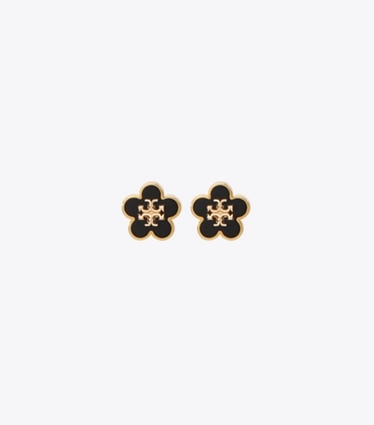 Tory Burch designer orecchini Orecchini a borchia smaltati Forget Me Not in Tory Gold / Black front