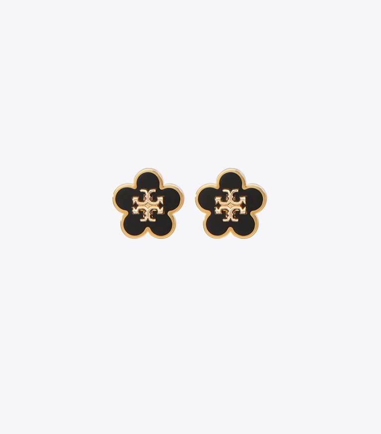 Tory Burch designer orecchini Orecchini a borchia smaltati Forget Me Not in Tory Gold / Black front
