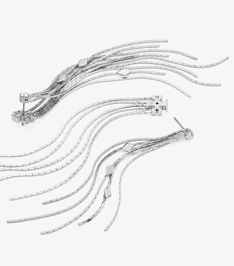 Tory Burch designer orecchini Orecchini a catena Front-Back Runway in Tory Silver / Crystal front