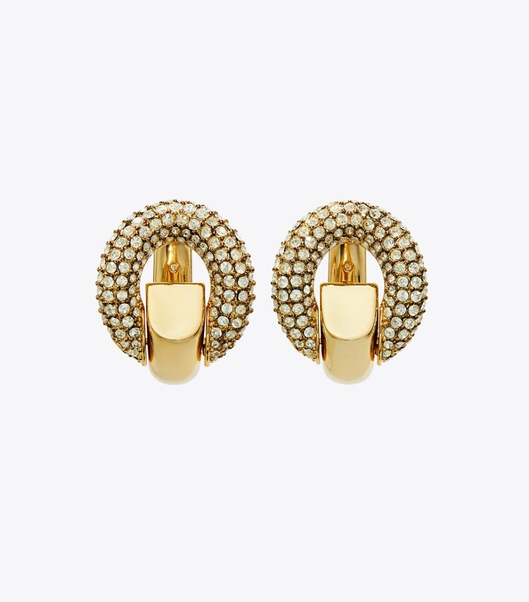 Tory Burch designer orecchini Orecchini a cerchio Pierced con pavé in Light Brass / Crystal front