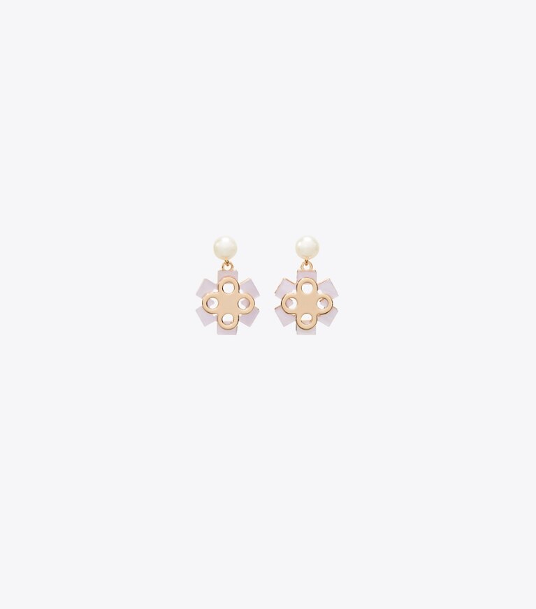 Tory Burch designer orecchini Orecchini a goccia con perla Forget Me Not in Tory Gold / Pink / Crystal / Pearl front