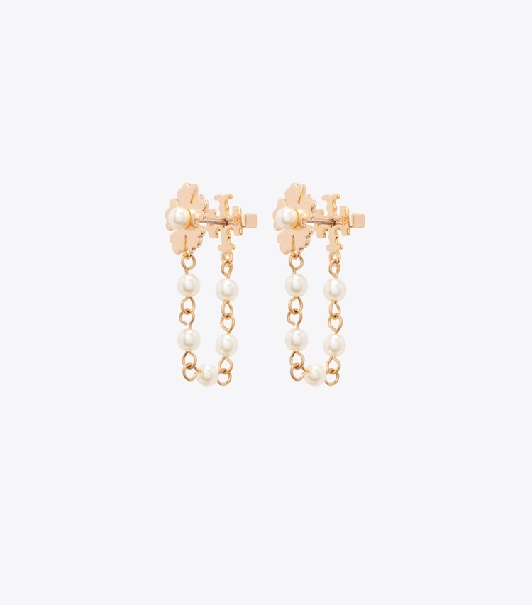 Tory Burch designer orecchini Orecchini con catena e perle Forget Me Not in Tory Gold / Cream dettaglio