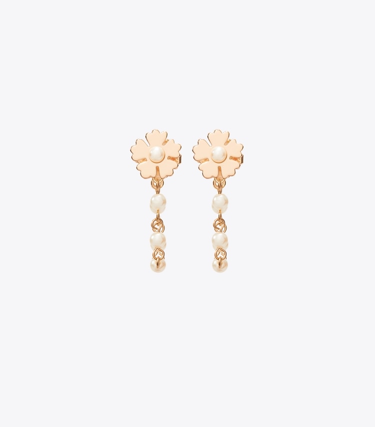 Tory Burch designer orecchini Orecchini con catena e perle Forget Me Not in Tory Gold / Cream front