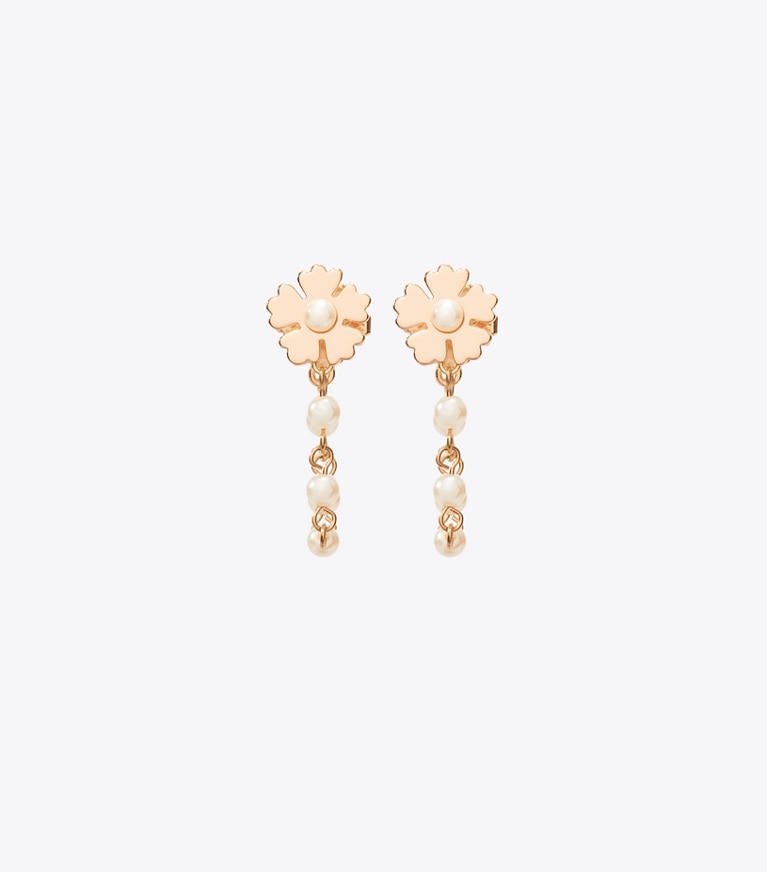 Tory Burch designer orecchini Orecchini con catena e perle Forget Me Not in Tory Gold / Cream front