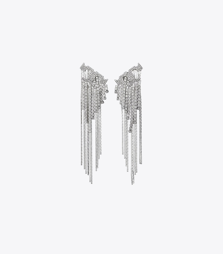 Tory Burch designer orecchini Orecchini con logo Crystal in Tory Silver / Crystal front