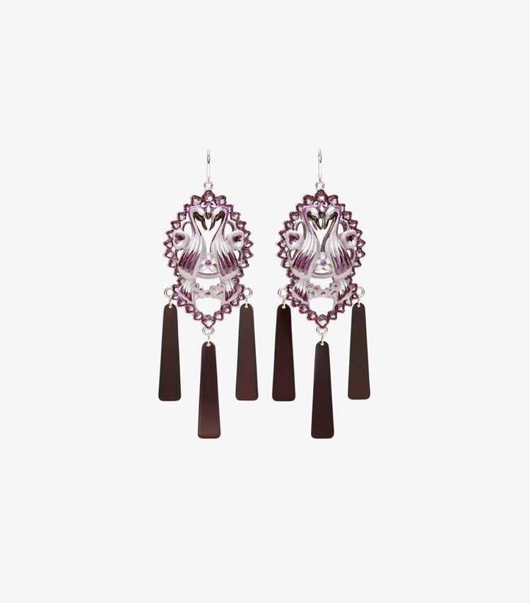 Tory Burch designer orecchini Orecchini con uccelli in Tory Silver / Purple front