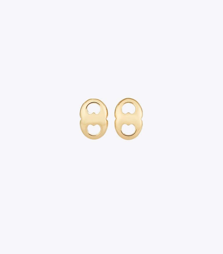 Tory Burch designer orecchini Orecchini Gemini a borchia in Light Brass front