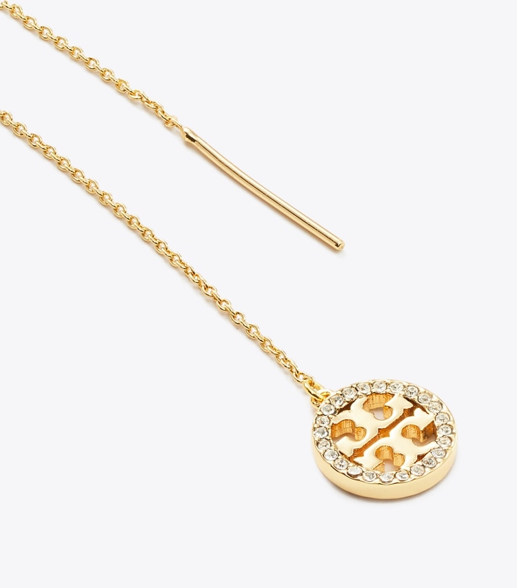 Tory Burch designer orecchini Orecchini Icon con pendente pavé in Tory Gold / Crystal dettaglio