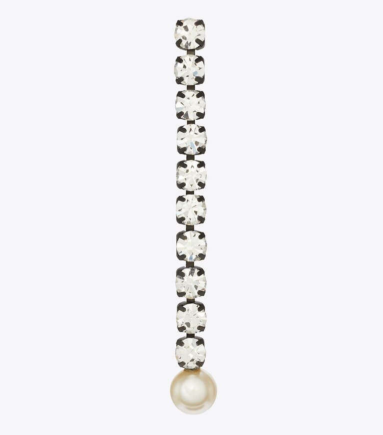 Tory Burch designer orecchini Orecchini lineari Moondance in Hematite / Crystal / Cream dettaglio