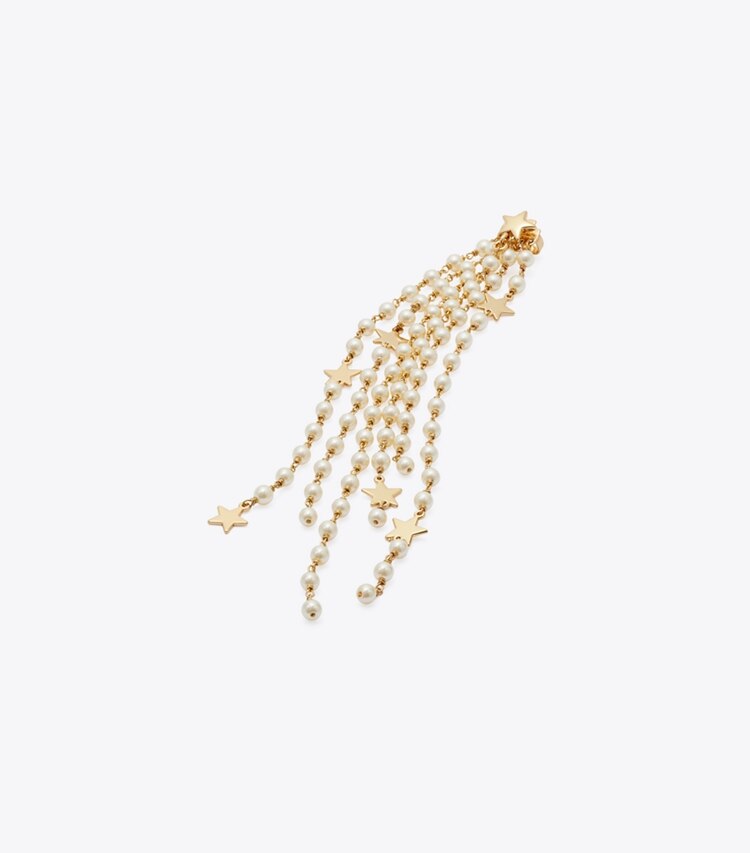 Tory Burch designer orecchini Orecchini Moondance con perle e pendenti Front-Back in Tory Gold / Cream dettaglio