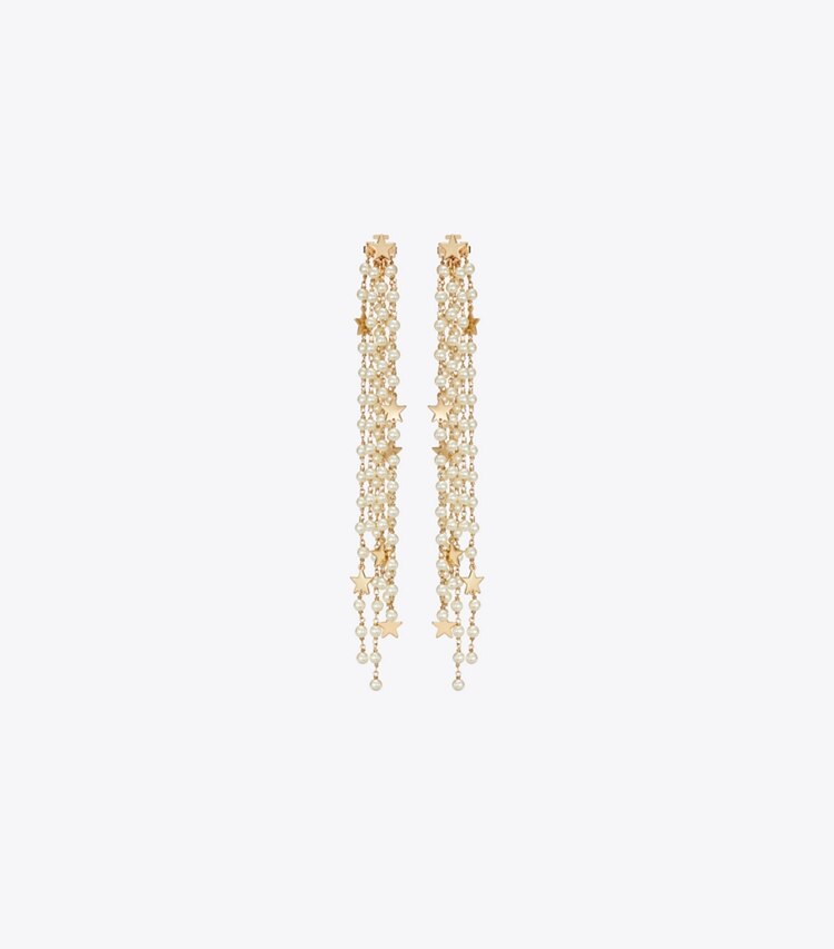 Tory Burch designer orecchini Orecchini Moondance con perle e pendenti Front-Back in Tory Gold / Cream front