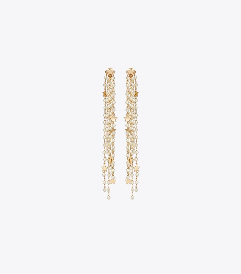 Tory Burch designer orecchini Orecchini Moondance con perle e pendenti Front-Back in Tory Gold / Cream front