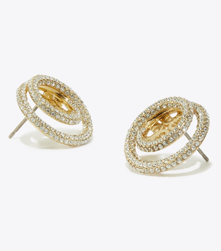 Tory Burch designer orecchini Orecchino a borchia con doppio anello Miller con pavé in Tory Gold / Crystal front