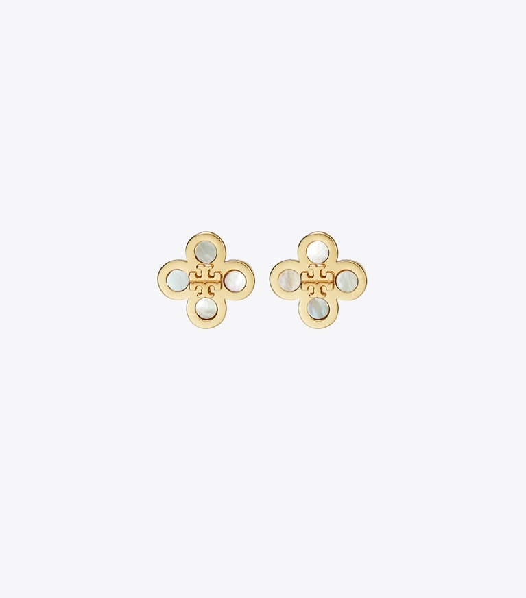 Tory Burch designer orecchini Orecchino a borchia Kira Clover in Tory Gold / Mother of Pearl front