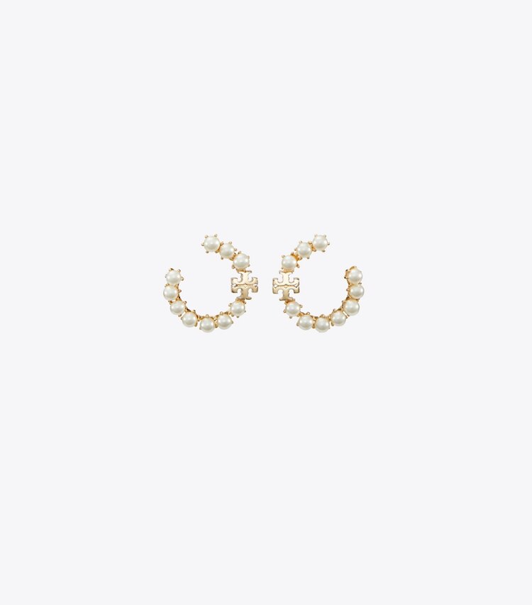 Tory Burch designer orecchini Orecchino a cerchio Kira con perle in Tory Gold / Pearl front