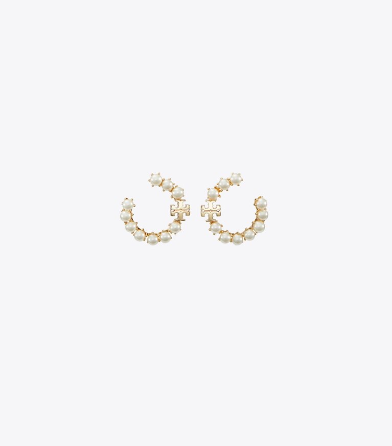 Tory Burch designer orecchini Orecchino a cerchio Kira con perle in Tory Gold / Pearl front