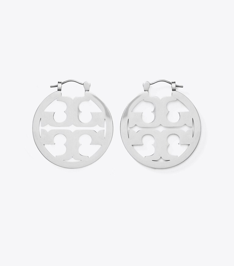 Tory Burch designer orecchini Orecchino a cerchio piccolo Miller in Tory Silver front