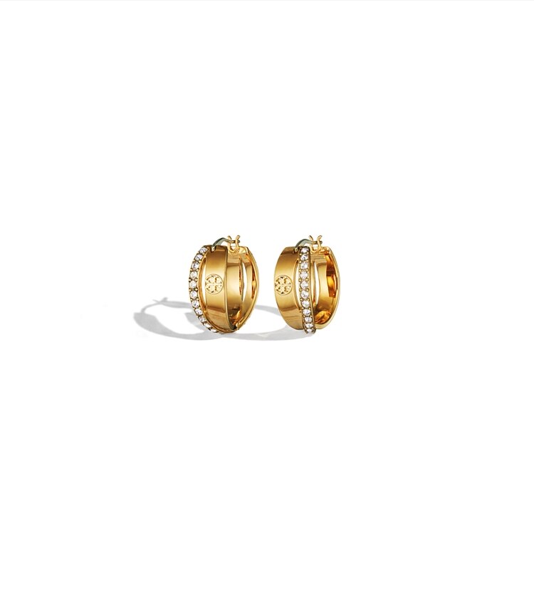 Tory Burch designer orecchini Orecchino a doppio cerchio Icon pavé in Tory Gold / Crystal additional