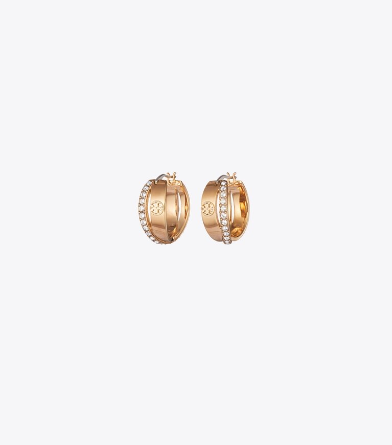 Tory Burch designer orecchini Orecchino a doppio cerchio Icon pavé in Tory Gold / Crystal front