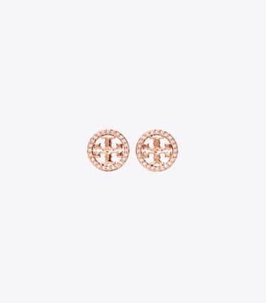Tory Burch designer orecchini Orecchino Icon a borchia con pavé in Rose Gold/Crystal front