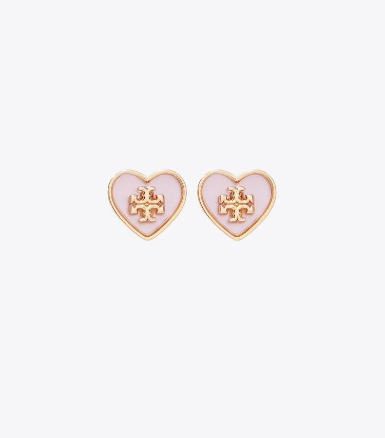 Tory Burch designer orecchini Orecchino Kira a borchia con cuore in Tory Gold / Pink front