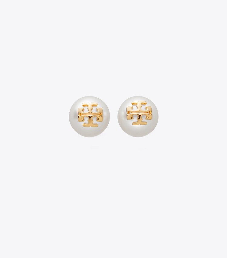 Tory Burch designer orecchini Orecchino Kira a borchia con perla in Ivory/Tory Gold front