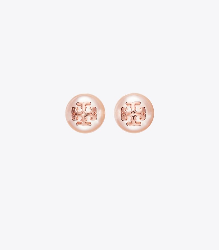 Tory Burch designer orecchini Orecchino Kira a borchia con perla in Rose/Rose Gold front