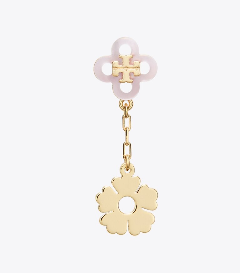 Tory Burch designer orecchini Orecchino lungo Forget Me Not in Tory Gold / Pink front