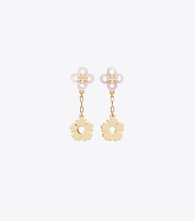 Tory Burch designer orecchini Orecchino lungo Forget Me Not in Tory Gold / Pink front
