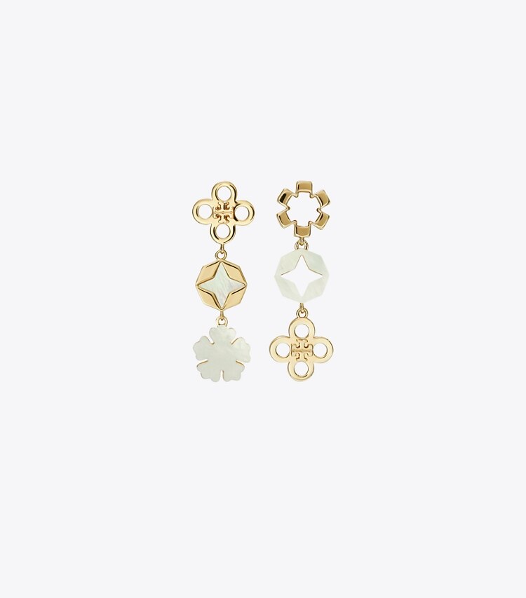 Tory Burch designer orecchini Orecchino lungo Kira Clover in Tory Gold / Mother of Pearl front