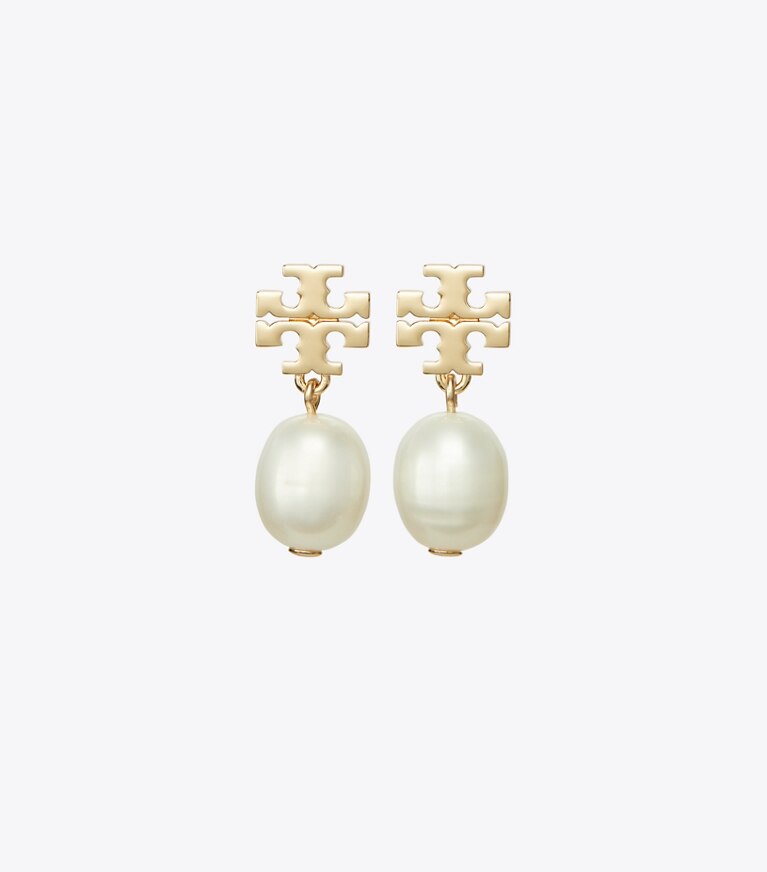 Tory Burch designer orecchini Orecchino pendente Kira con perla in Tory Gold/Ivory front
