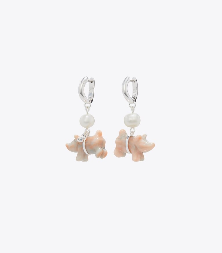 Tory Burch designer orecchini Orecchino Piggie in Light Silver / Pink / Pearl front