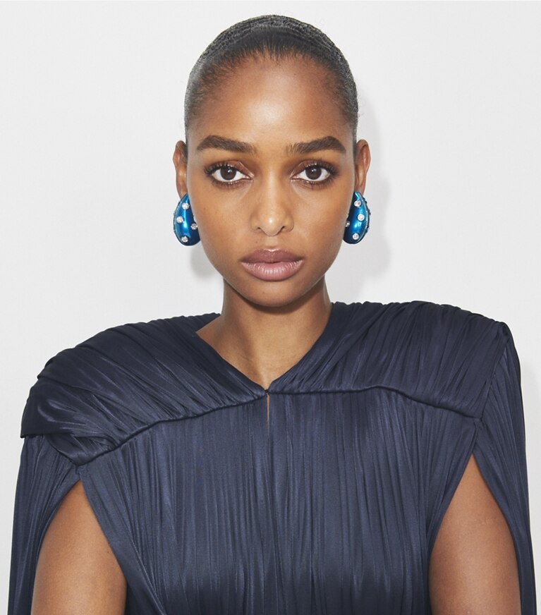 Tory Burch designer orecchini Orecchino Wave in Blue / Crystal front