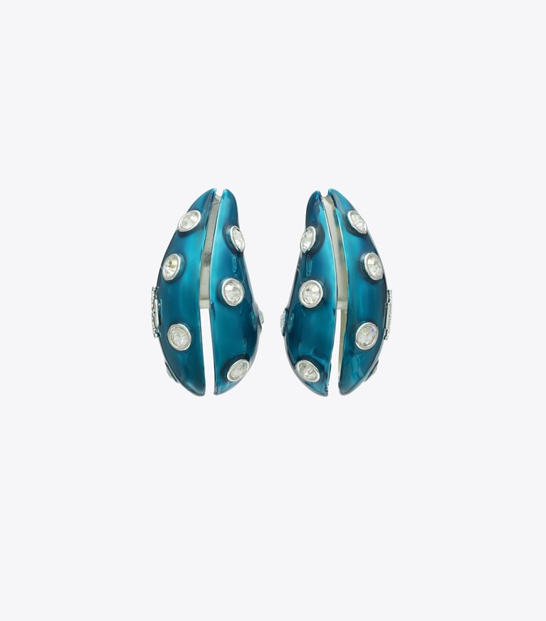 Tory Burch designer orecchini Orecchino Wave in Blue / Crystal front