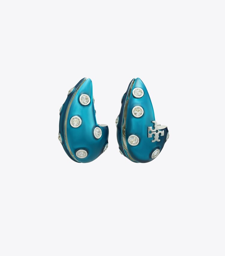Tory Burch designer orecchini Orecchino Wave in Blue / Crystal front