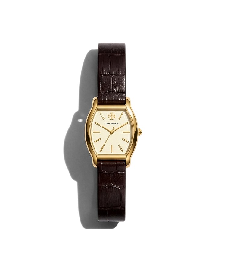 Tory Burch designer orologi da polso Orologio Eleanor piccolo curvo in IVORY / GOLD / BROWN CROC additional