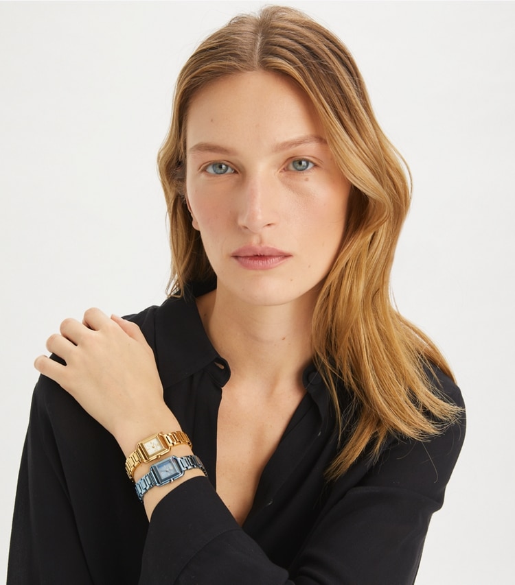 Tory Burch designer orologi da polso Orologio Mini Kira in IVORY/GOLD accessory on model