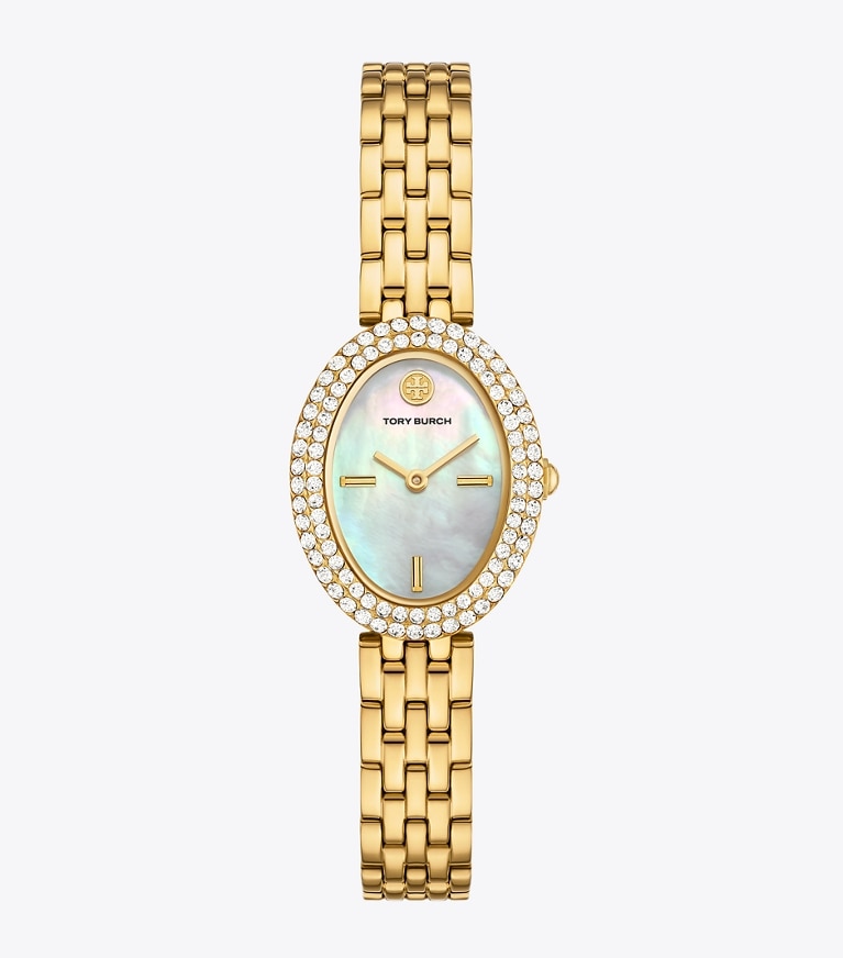 Tory Burch designer orologi da polso Orologio Oval in MOP/STONES/GOLD front