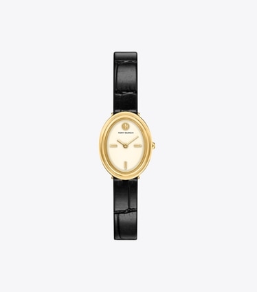 Tory Burch designer orologi da polso Orologio Oval in IVORY/GOLD/BLACK front
