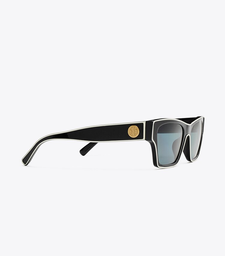 Tory Burch designer sunglasses & eyewear Outlined Rectangle Sunglasses in BLACK/IVORY/DARK GREY POLAR detail