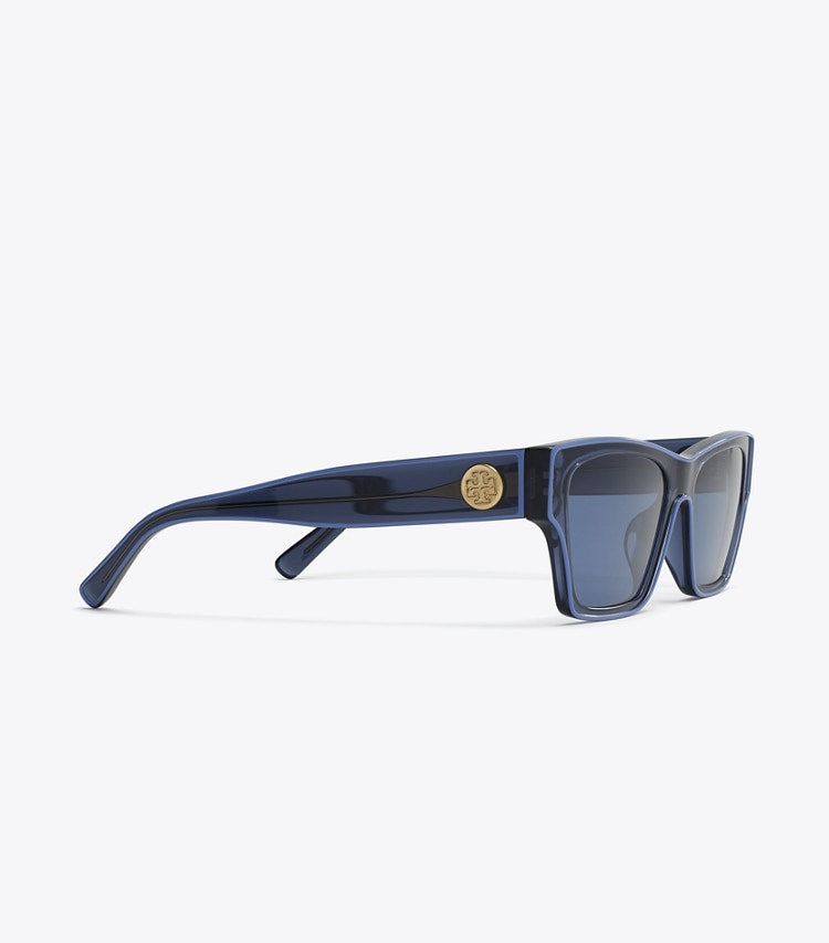 Tory Burch designer sunglasses & eyewear Outlined Rectangle Sunglasses in TRANSPARENT NAVY/DARK BLUE detail
