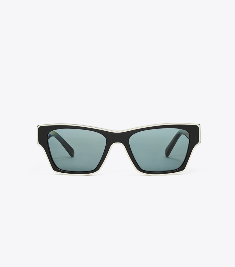 Tory Burch designer sunglasses & eyewear Outlined Rectangle Sunglasses in BLACK/IVORY/DARK GREY POLAR front