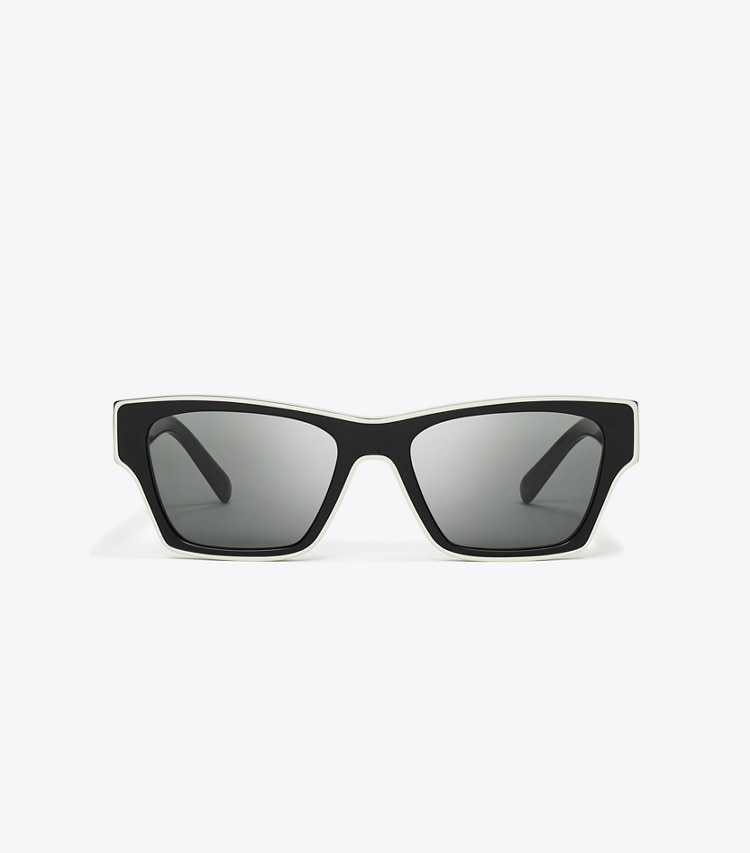 Tory Burch designer sunglasses & eyewear Outlined Rectangle Sunglasses in BLACK/IVORY/DARK GREY SOLID front