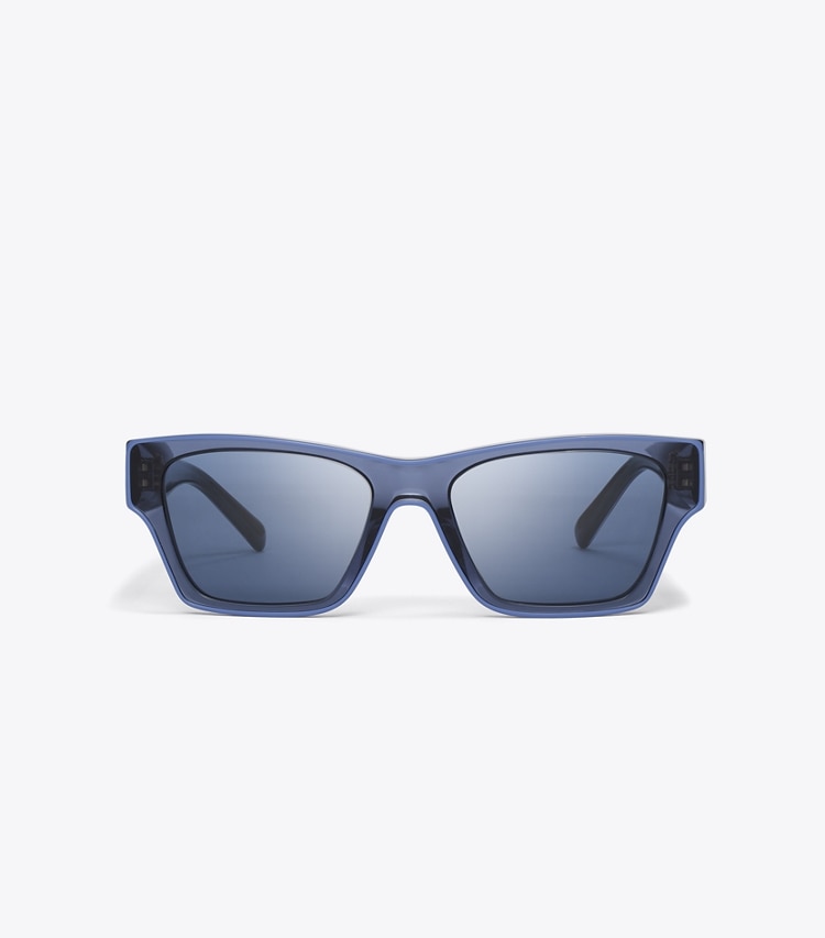 Tory Burch designer sunglasses & eyewear Outlined Rectangle Sunglasses in TRANSPARENT NAVY/DARK BLUE front