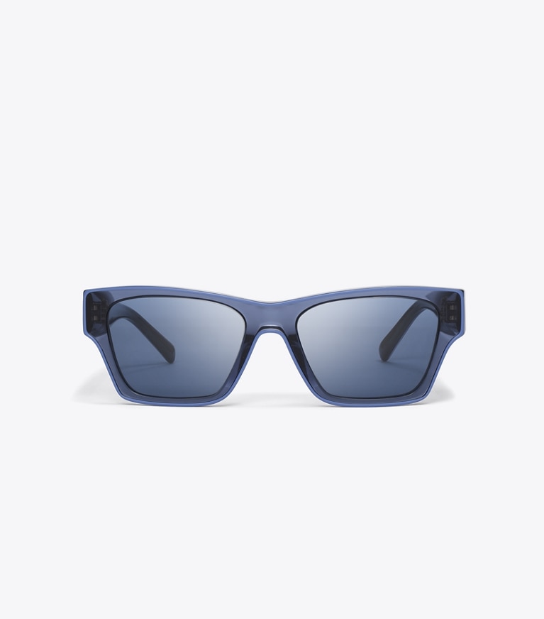 Tory Burch designer sunglasses & eyewear Outlined Rectangle Sunglasses in TRANSPARENT NAVY/DARK BLUE front