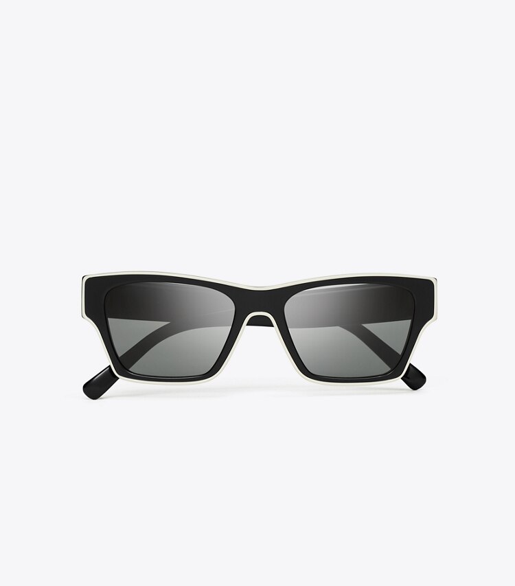 Tory Burch designer sunglasses & eyewear Outlined Rectangle Sunglasses in BLACK/IVORY/DARK GREY SOLID overhead