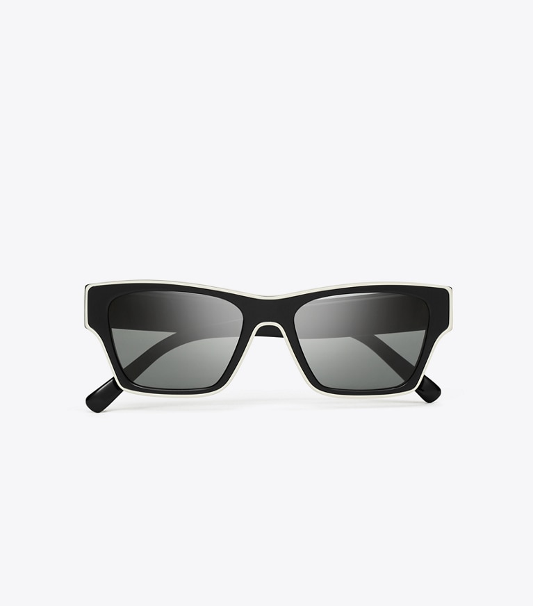 Tory Burch designer sunglasses & eyewear Outlined Rectangle Sunglasses in BLACK/IVORY/DARK GREY SOLID front