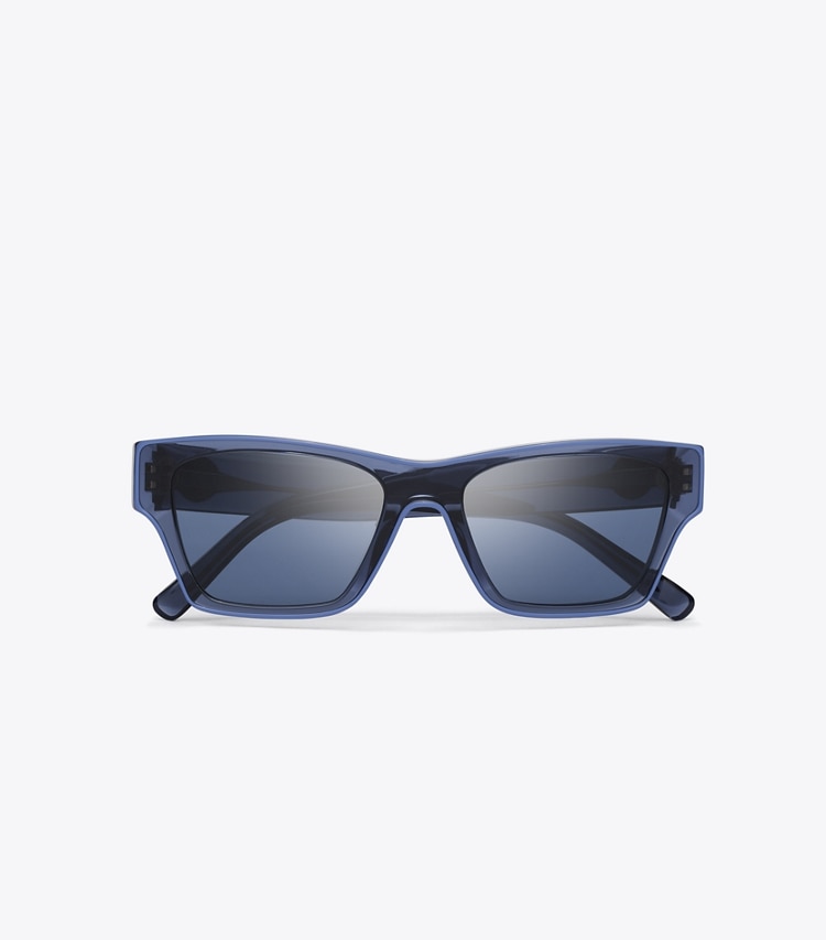 Tory Burch designer sunglasses & eyewear Outlined Rectangle Sunglasses in TRANSPARENT NAVY/DARK BLUE overhead