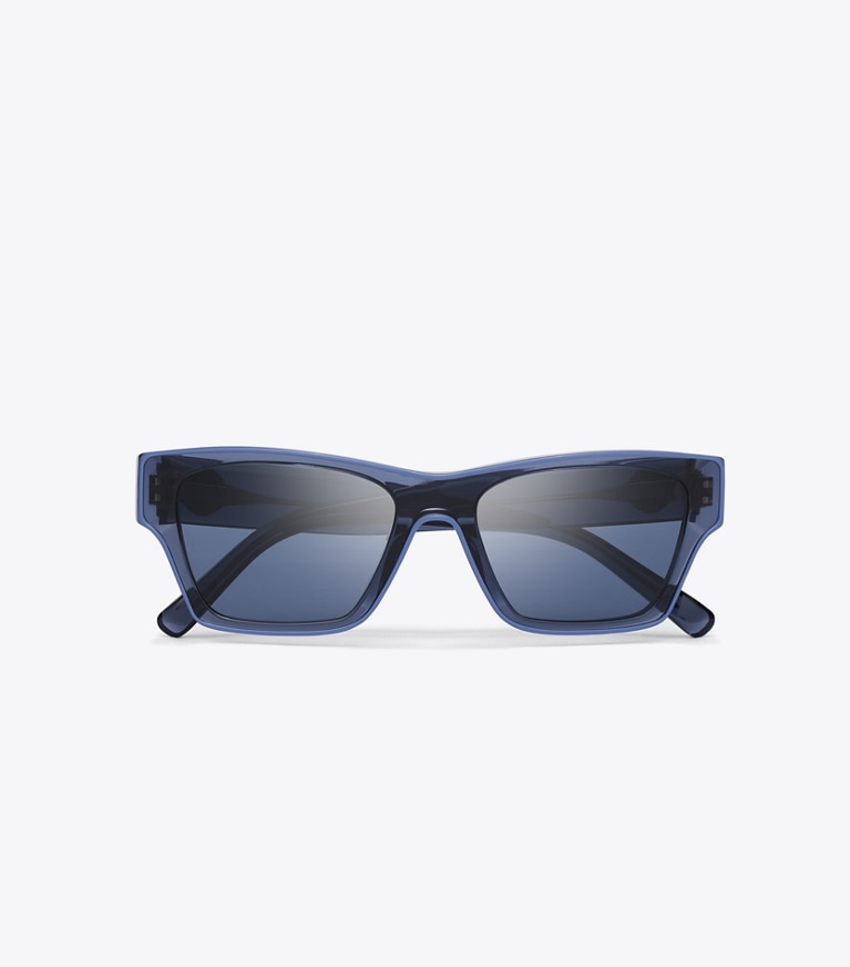 Tory Burch designer sunglasses & eyewear Outlined Rectangle Sunglasses in TRANSPARENT NAVY/DARK BLUE front