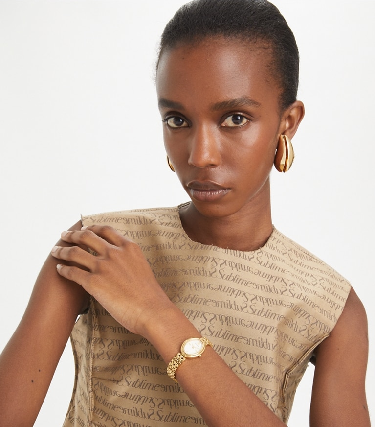 Tory Burch designer strap watches Oval Watch in GOLD front
